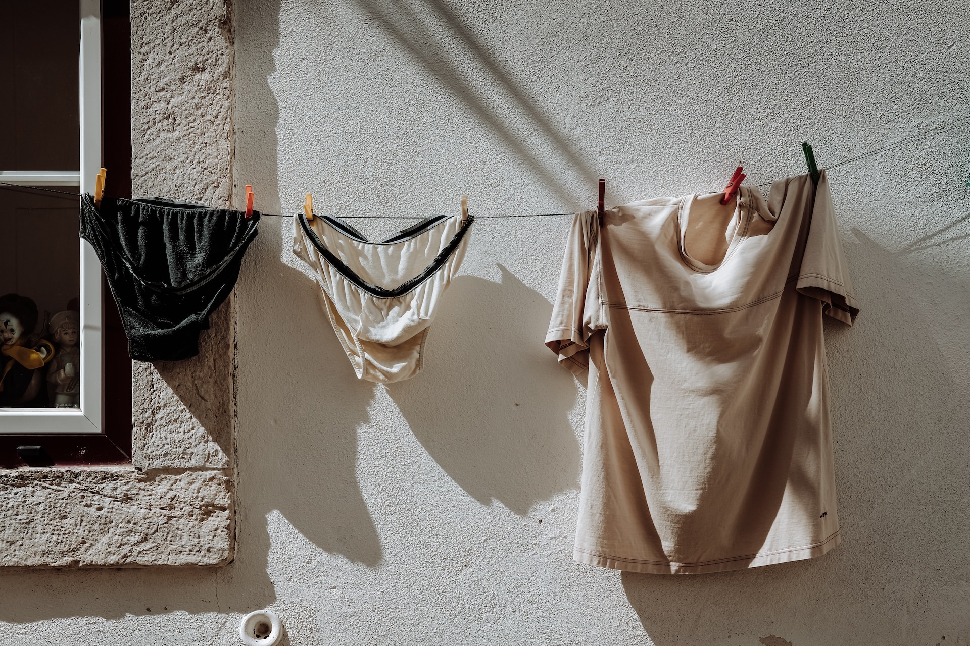 beige underwear on string