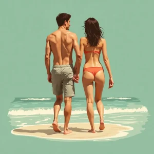 Man in full clothes while woman wears almost nothing